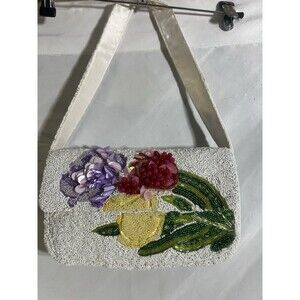 Beaded Shoulder Bag Floral Tulip White Beads Made In India Coquette Party
